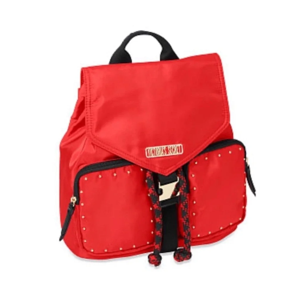 Victorias Secret BACKPACK - RED W/GOLD STUDS - Drawstring Close‎ Buckle Pockets